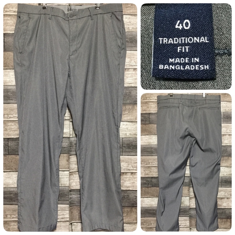 Lands End Traditional Fit Golf Pants Men’s 40x30.5 Gray Stretch Flat Front